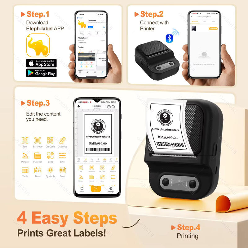 GZQIANJI Mini-Etikettendrucker, kabelloser Bluetooth Thermo-Taschendrucker für selbstklebende Aufkleber (12-58mm) - Bild 4