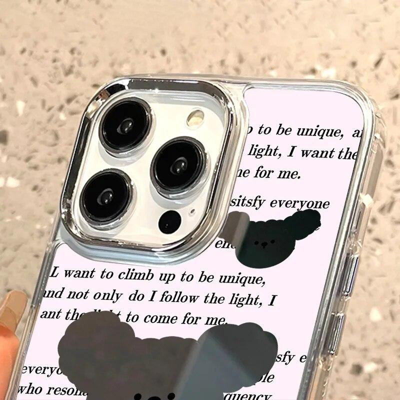 Niedliche Bär Handyhülle mit Make-Up Spiegel und Luxus Plating für iPhone 11 12 13 14 15 Pro Max XR XS X Transparent - Bild 2