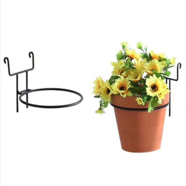 Geländer-Blumentopfhalter aus Metall als Hängekorbhalter in Weiß, B/T/H: 18,0 x 16,0 cm - Bild 1