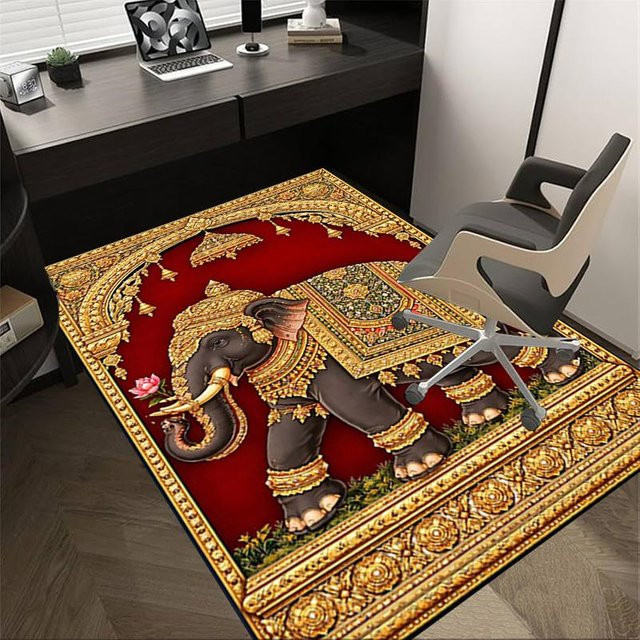 LjqTwo Elefant Teppich in Braun und Multicolour, rutschfest und waschbar, B/T: 60 x 90 cm - Bild 1