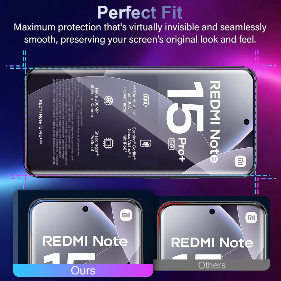 WISHXIN 3D Gebogenes Schutzglas Set für Redmi Note 15 Pro Plus 4G 5G und POCO M8 Pro mit Kameralinsenschutz, Transparent - Bild 2