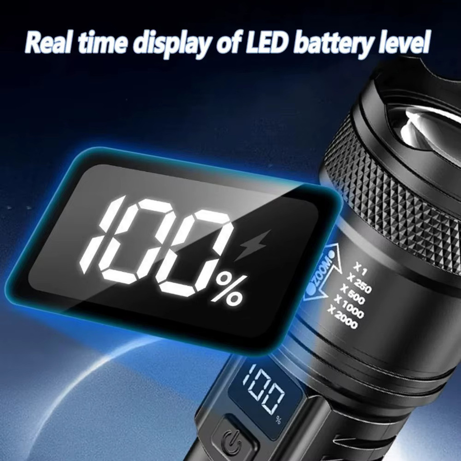 XIWANGFIRE P50 LED-Taschenlampe Ultrahell, taktischer EDC-Notfallscheinwerfer mit Teleskop-Zoom, Schwarz - Bild 2