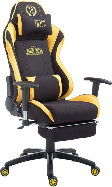 TPFLiving Racing Gaming Bürostuhl Shiva Stoff mit Fußablage und Kopfstütze Schwarz/Gelb - Bild 1