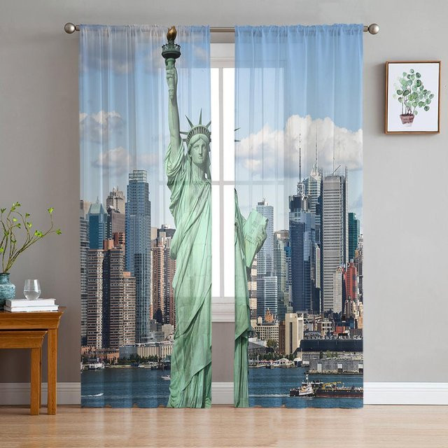 Moderne Transparent Tüll Vorhänge New York City Nacht von Your Warm Home, Mehrfarbig, Breite: 135 cm, Höhe: 114 cm - Bild 1