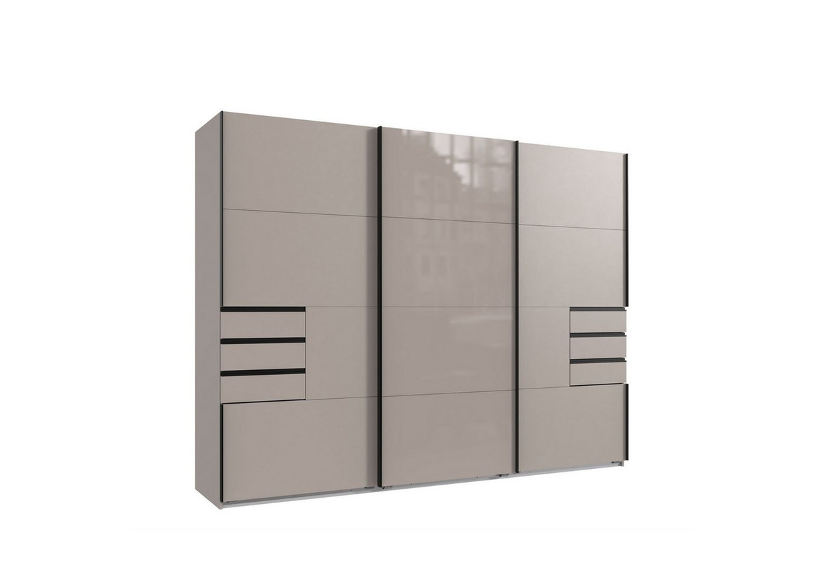 luma-home Schwebetürenschrank 22614 Kleiderschrank in Sandgrau mit Glasfront und 6 Schubladen B/T/H: 270 x 64 x 208 cm - Bild 1
