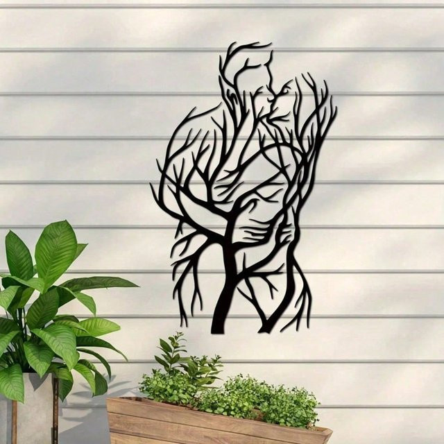 CIFBUY Metall-Wandkunst Skulptur Baum der Liebe in Schwarz als abstraktes Vintage-Heimdekor - Bild 1