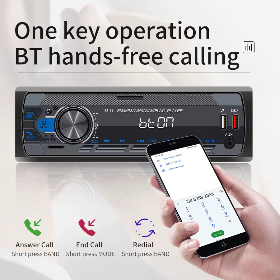 Podofo 1DIN Autoradio MP3 Player mit Bluetooth, USB, SD und AUX-IN in Schwarz mit Sprachassistent und Stereo Receiver - Bild 5