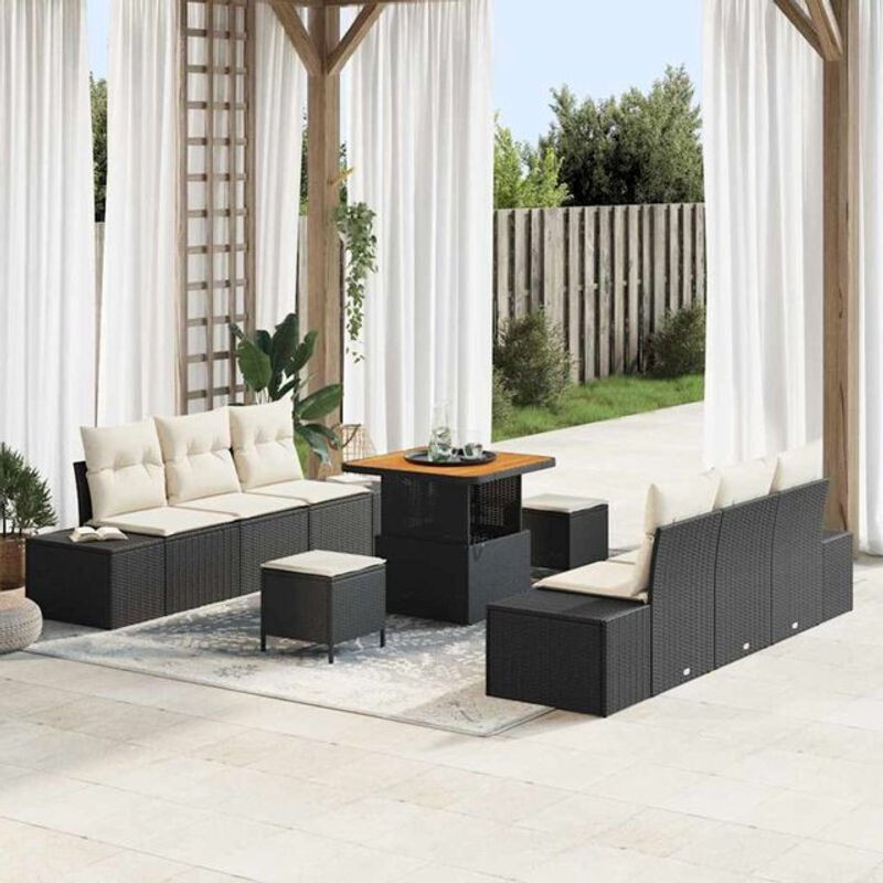 vidaxl Garten-Sofa-Set aus Poly-Rattan mit 9 Kissen in Schwarz - Bild 1