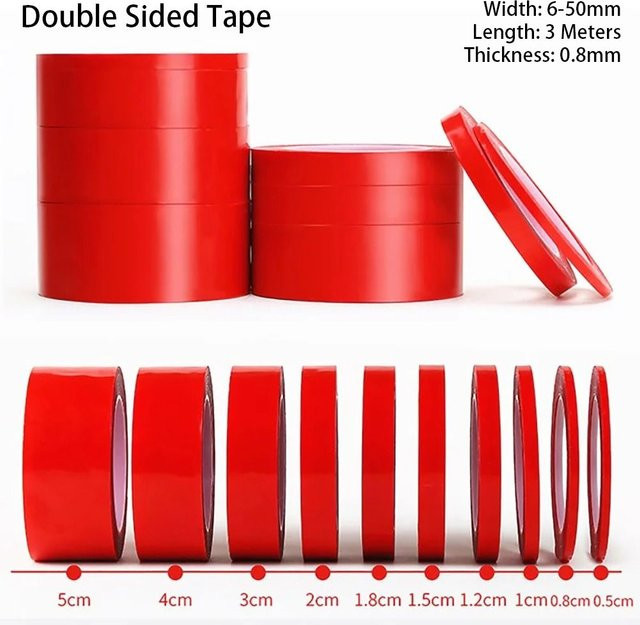 Doppelseitiges PET-Klebeband transparent mit roter Schutzfolie, 3 m Länge, Breite: 50 mm - Bild 1