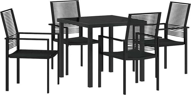 vidaXL 5-teiliges Garten-Esstisch-Set aus schwarzem PVC-Rattan und Stahl für Terrasse und Balkon - Bild 1