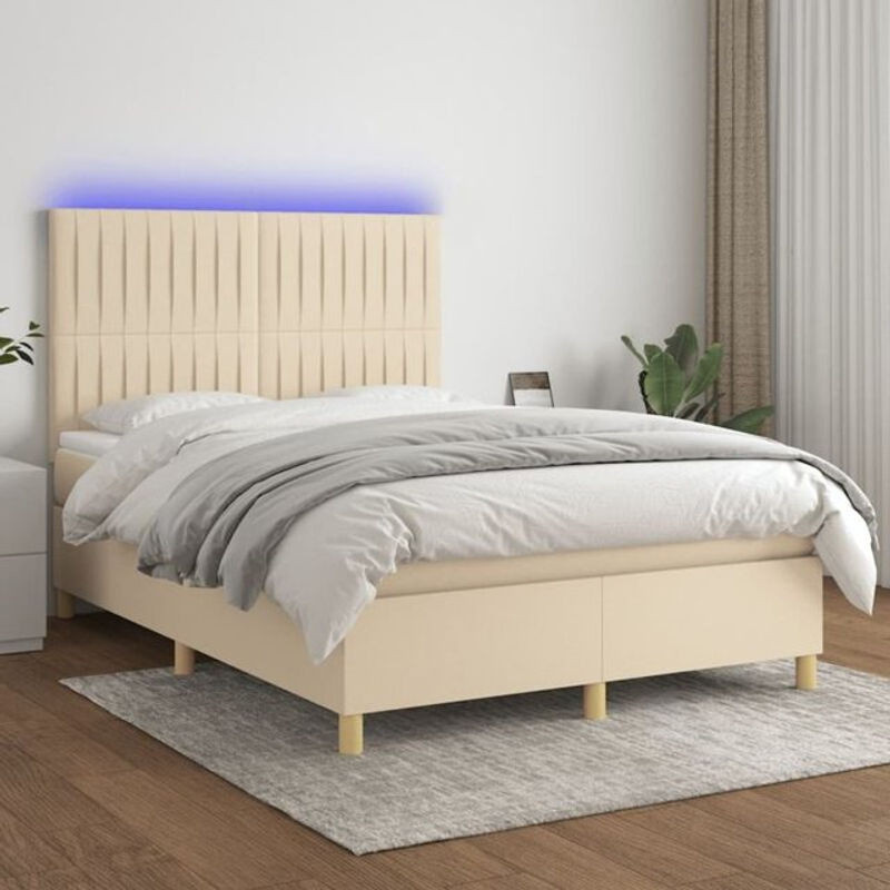 vidaxl Boxspringbett mit Matratze in Beige und Weiß aus Stoff, B/T/H: 140 x 200 x 118 cm - Bild 1