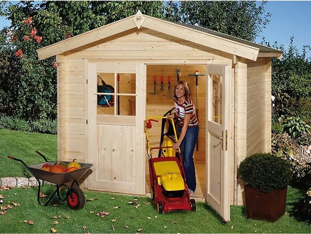Weka Gartenhaus Bregenz B mit Satteldach aus Fichtenholz in Natur, B/T: 250 x 200 cm - Bild 1