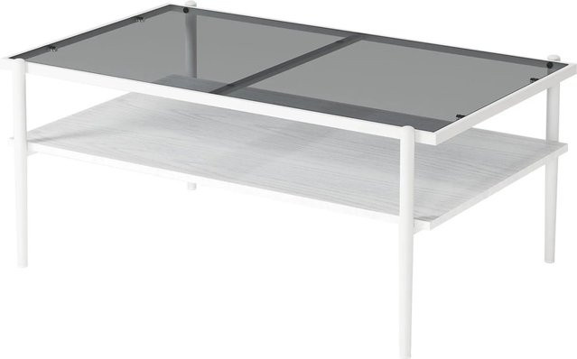 okwish Couchtisch Modern mit Glasplatte und Metallbeinen in Grau und Weiß, B/T/H: 97,5 x 61,5 x 45 cm - Bild 1