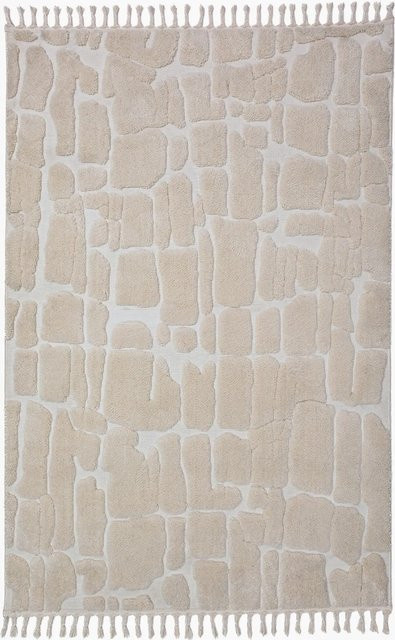 Flair Rugs Hochflorteppich Cobbled in Beige mit High-Low-Effekt und Fransen, B/T: 200 x 300 cm - Bild 1