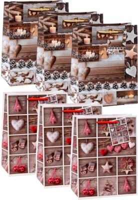 TSI Geschenktüten Set Serie 9, 6-teilig, Multicolor, Motive Christmas Decorations und Christmas Accessoires, PP-Folie, B: 18,0 cm, H: 23,0 cm, T: 10,0 cm - Bild 1