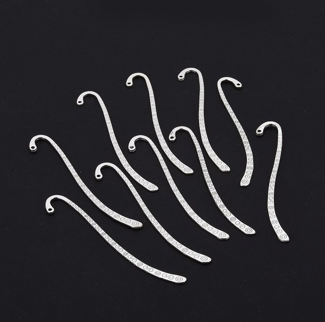 10 Stück Lesezeichen aus Metall in Silber, bleifrei und cadmiumfrei, B: 8,4 cm, T: 0,4 cm, H: 0,2 cm mit 2 mm Loch - Bild 1
