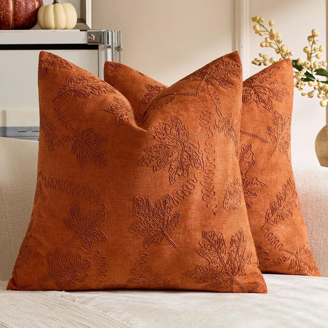 JMG Clothing Herbstkissenbezug mit getuftetem Kürbis und Ahornblatt-Stickerei, Orange, B/B: 45 x 45 cm - Bild 1
