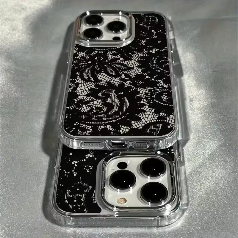 Stoßfeste Handyhülle mit Spitzenmuster für Apple iPhone in Schwarz - Bild 2