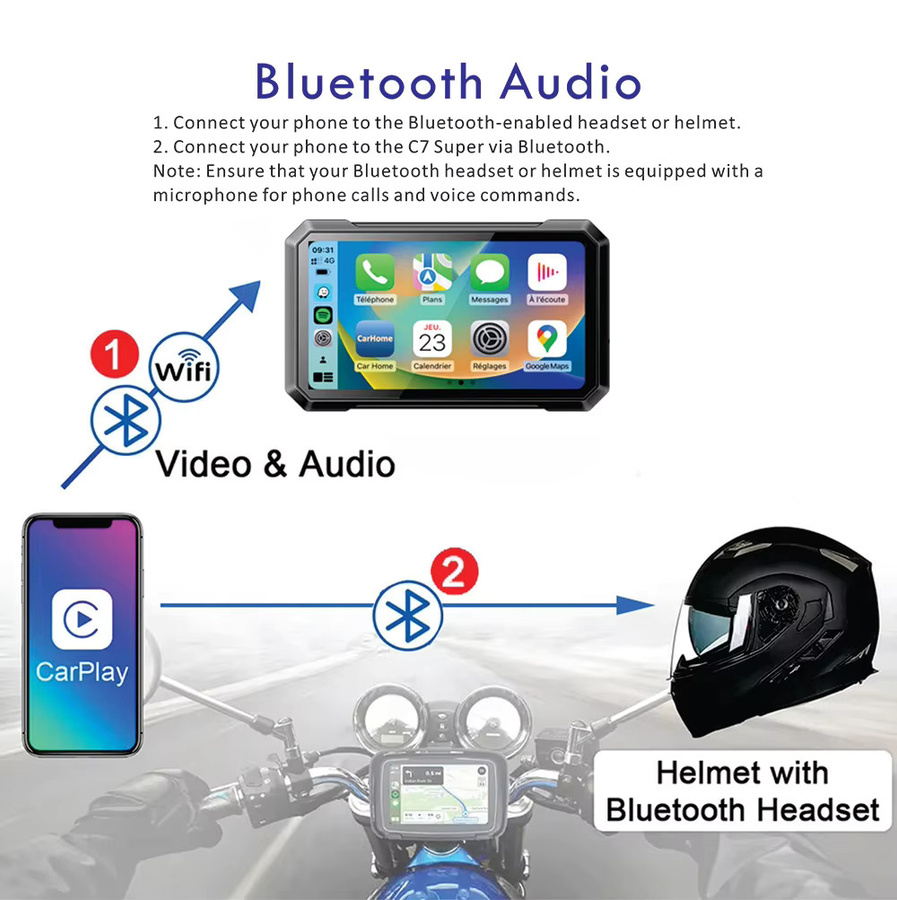 RICOEL 7-Zoll CarPlay Motorrad-Navigationssystem mit Bluetooth und GPS in Schwarz - Bild 3