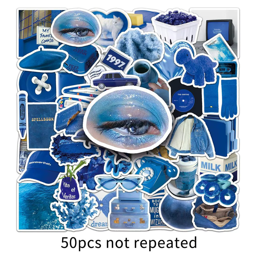 50 Stück blaue Tagebuch-Aufkleber im INS-Stil, ästhetische minimalistische Dekoration für Telefon, Laptop und Wasserflasche, wasserdicht, von AufnahmeYourLife Store - Bild 4