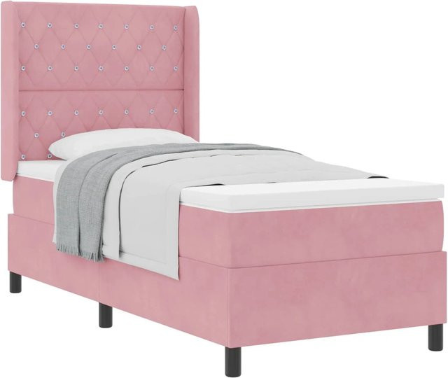 vidaXL Boxspringbett mit Matratze und Kopfteil in Rosa, Samt, B/T/H: 100 x 200 x 103 cm - Bild 1