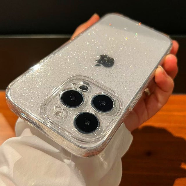 Aibairuixin Bling Glitter Softcover mit Objektivschutz für iPhone 16 15 14 13 12 11 Pro Max Plus XR X XS in Transparent und Schwarz - Bild 1