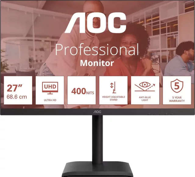 AOC E4 Series LED-Monitor U27E4CV, 27 Zoll, 4K UHD, IPS-Panel, Schwarz - Bild 1