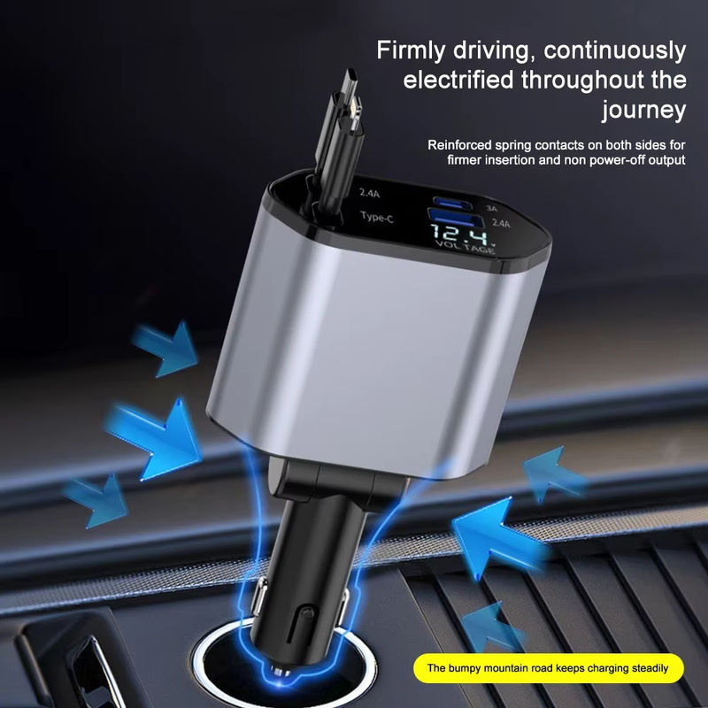 Kebidumei Autoladegerät-Adapter mit 120 W Schnellladung und einziehbaren USB-Typ-C-Kabeln in Multicolour, passend für iPhone 16/15/14/13/12 und Samsung - Bild 3