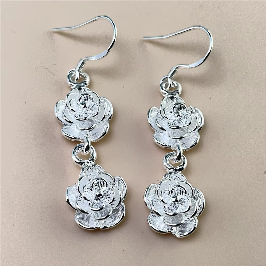 Ohrringe 925 Silber, Rosenblüten-Anhänger, Damen - Bild 3