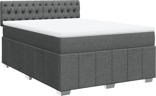 vidaXL Boxspringbett mit Matratze in Dunkelgrau, Hybridbett mit USB-Ladeport und Unterbettbeleuchtung, B/T: 140 x 190 cm - Bild 1