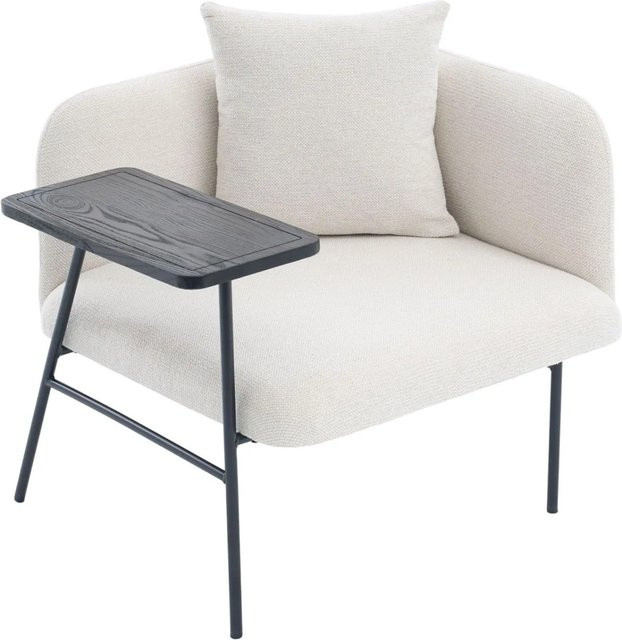PXloue Einzelsessel mit Beistelltisch und Seitentaschen aus Chenille in Beige - Bild 1