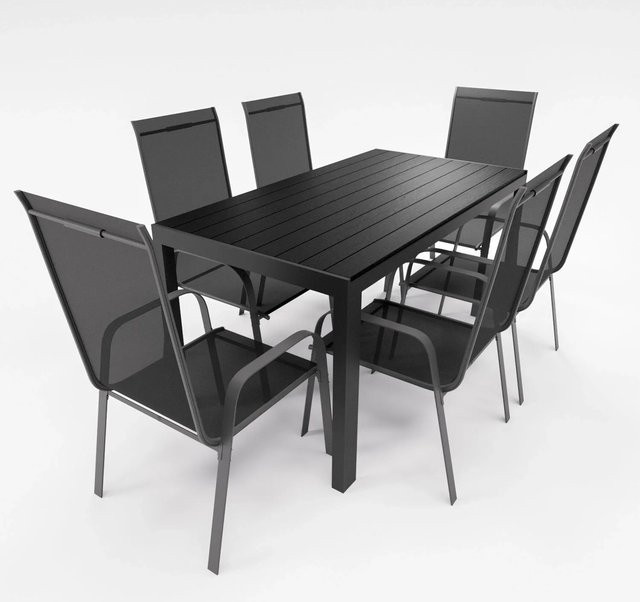Lex Gartenmöbel Set 7-teilig mit Aluminium Tisch und Stapelsesseln in Schwarz und Anthrazit - Bild 1