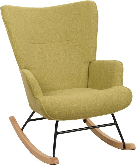 Schaukelstuhl MCW-N14 Relaxsessel in Grün aus Massivholz, Metall und Textil - Bild 1