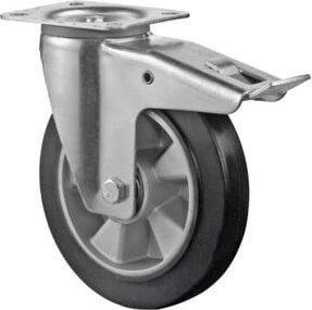 BS Transportrolle LB520.B80.125 Lenkrolle mit Totalfeststeller aus Aluminium in Schwarz und Silber mit Schraubbefestigung und Raddurchmesser 125 mm - Bild 1
