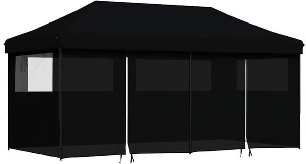 vidaXL Pop-Up Partyzelt faltbar mit 4 Seitenteilen und Fenstern Schwarz und Transparent