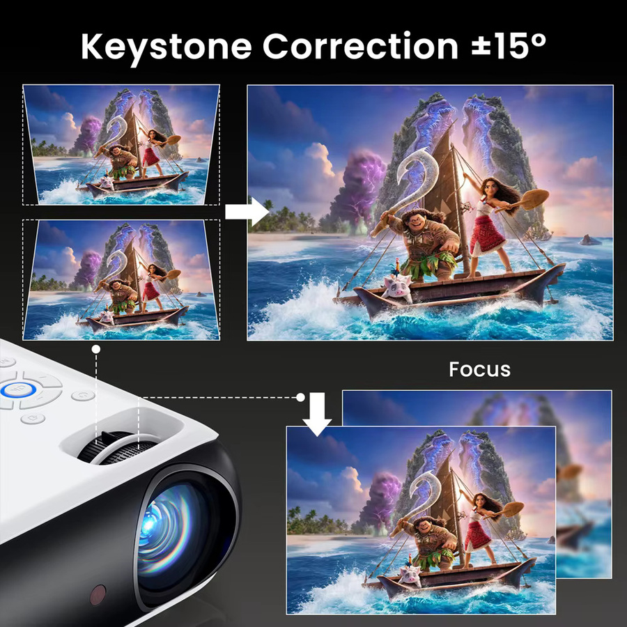 HAPPRUN Native 1080P Bluetooth-Projektor in Weiß mit Full-HD-Auflösung, integriertem Lautsprecher sowie HDMI und USB-Anschluss - Bild 5