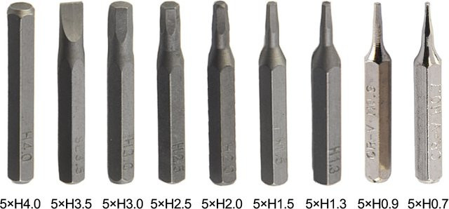 VIBRATITE 5-teiliges Schraubendreher-Bit-Set in Silber mit den Größen H0,7, H0,9, H1,5, H3 und H4, Sechskantschaft 4 mm x 28 mm - Bild 1
