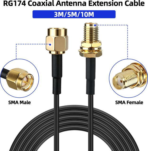 ABBREE Antennenverlängerungskabel SMA-SMA RG174 Koaxialkabel Schwarz - Bild 1