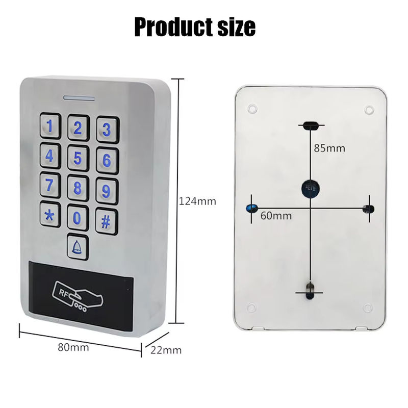 Asia-Teco RFID-Passwort Tastatur zur Zugangskontrolle mit Hintergrundbeleuchtung, wasserdicht IP68, Metall, Farbe: Silber, B/T/H: 12,4 x 8,0 cm - Bild 6