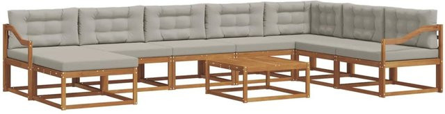 vidaXL Outdoor-Sofagarnitur aus Akazienholz mit 9-teiligem Set und Kissen in Hellgrau - Bild 1