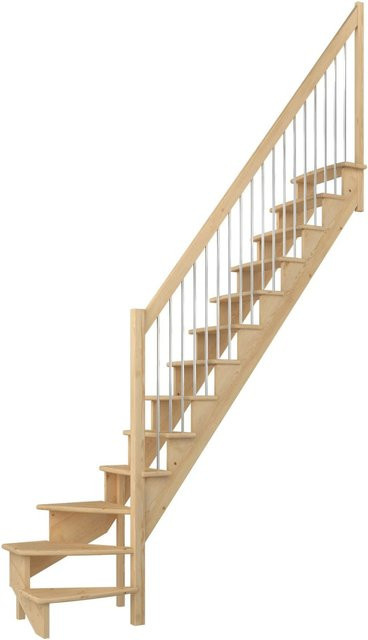 Dolle Raumspartreppe Lyon 1/4-gewendelt in Kiefer mit Metallgeländer, Farbe Braun, Breite: 65 cm - Bild 1