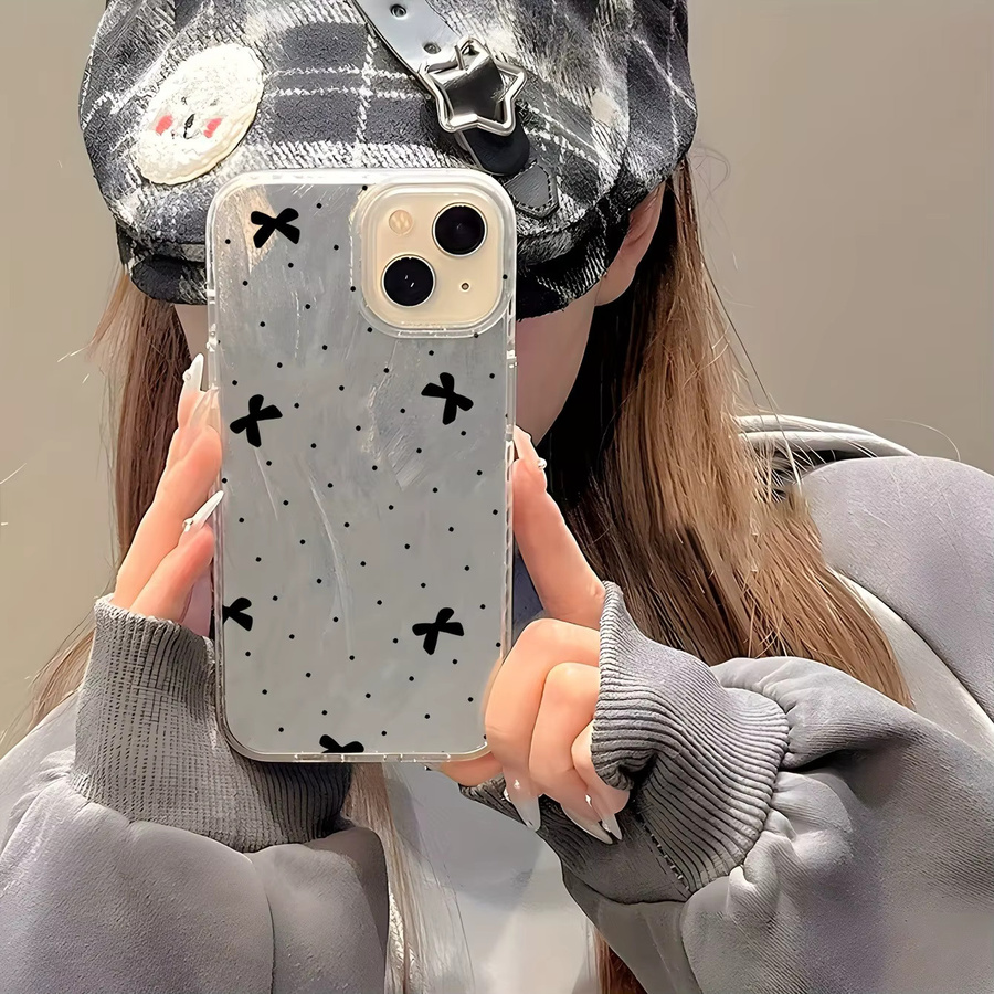 Schwarze TPU-Handyhülle mit silbernem Polka Dot Bow Pattern für iPhone Modelle - Bild 2