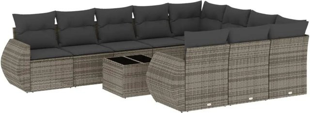 vidaXL 11-teiliges Garten-Sofagarnitur-Set aus PE-Rattan mit Kissen, Grau - Bild 1