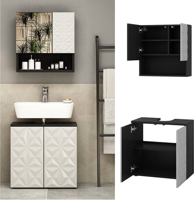 Vicco Badmöbel-Set Edge modern in Schwarz/Weiß mit Waschbeckenunterschrank - Bild 1