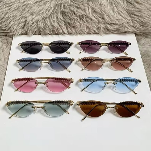 Julyrays Sonnenbrille Cat Eye, randlos, Metall, blau, Damen - Bild 1