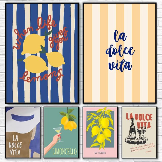 Potdemiel La Dolce Vita Zitronen-Poster als botanischer Papierdruck in Mehrfarben - Bild 1