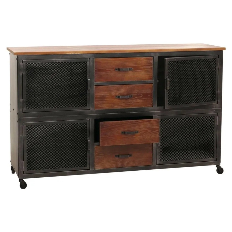 MCW Sideboard MCW-N28 Kommode im Industrial Retro Design mit 4 Schubladen und Rollen, Schwarz Braun, B/T/H: 150 x 90 x 40 cm - Bild 3