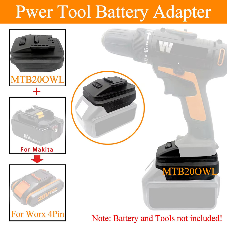 dawupine Elektrowerkzeug-Adapter-Konverter für Makita 18 V Li-Ionen-Akku BL1830 zu Worx 20 V Elektrowerkzeug WU279 WX550 mit 4-poligem Anschluss - Bild 1