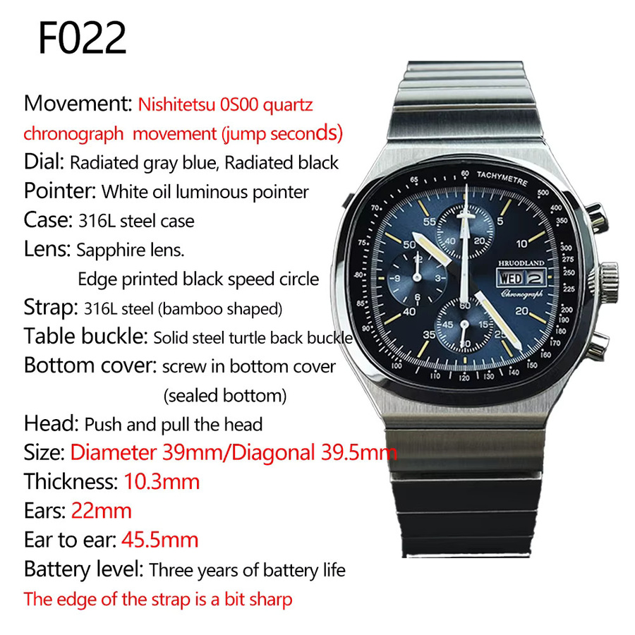 Hruodland Chronograph, Quarz, Edelstahl, Saphirglas, Schwarz, Herren - Bild 6