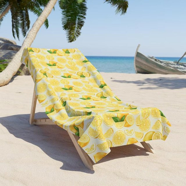 JMG Household Supplies Strandtuch mit Mittelmeer-Zitronenmuster in Blau und Gelb, schnelltrocknendes Mikrofaser-Badetuch, B/H: 50 x 100 cm - Bild 1